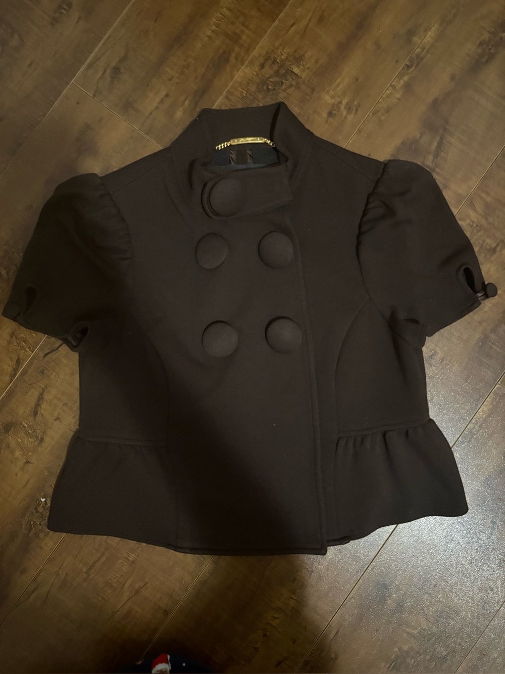 Classic Double-Breasted Cropped Peplum Jacket - Brown